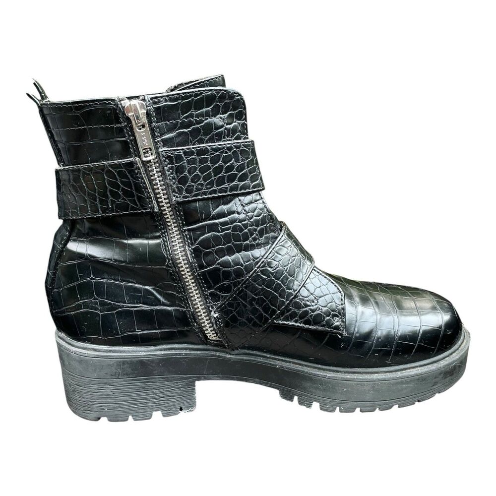 Chunky Moto Goth Punk Rock Aldo Black Patent Mock Croc Combat Boots Size 8.5 - Picture 10 of 16